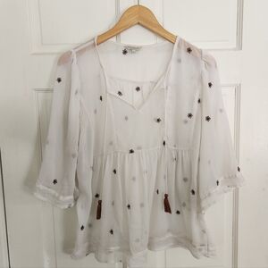 Lucky Brand Sheer Peasant Top
